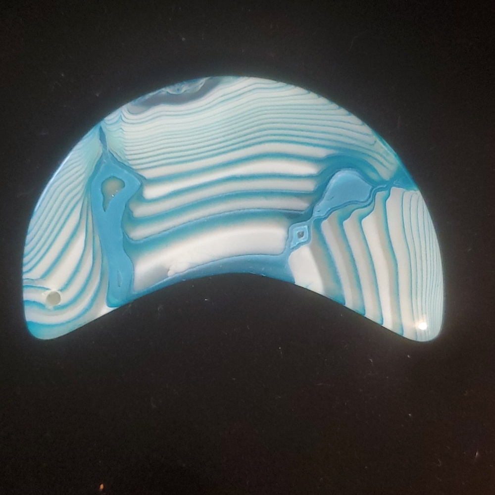 New Blue and White Stripes Agate Crescent Moon Pendant.